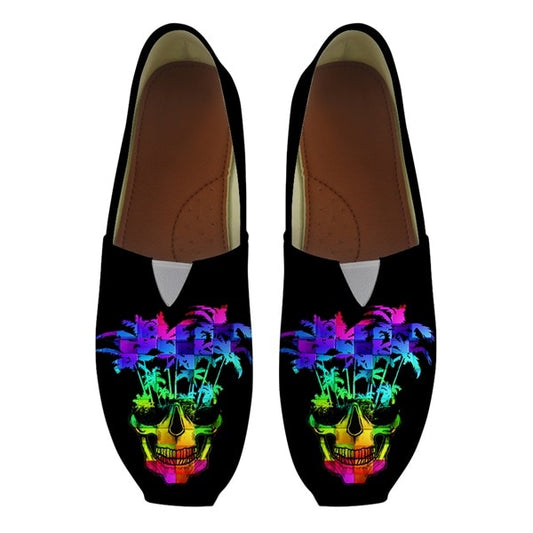 Punk 3D Sugar Skull Floral Pattern Woman's Lazy Slip On Cotton Shoes