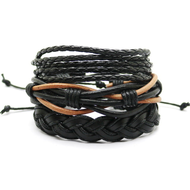 1 Set 4PCS leather bracelet Men's multi-layer bead bracelet women's retro punk casual men's jewelry bracelet jewelry accessories