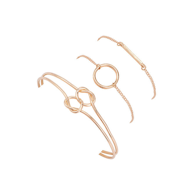 3 Pcs/set Women's Fashion Punk Bracelet Simple Double Knot Loop Metal Chain Bracelet Bohemian Retro Jewelry Accessories
