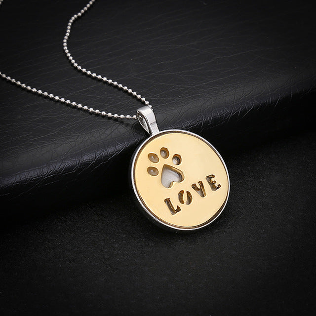 Steampunk Glow In the Dark Necklace Silver Color Luminous Stone Locket Cat Dog Paw Pets Pendant Choker Pendant Necklace Jewelry