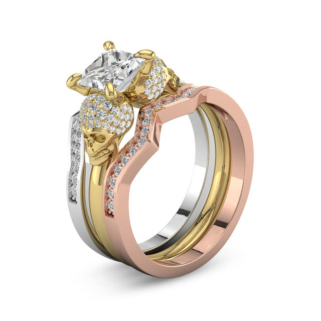 Women's Skull Ring Black CZ Stone Punk skull men's jewelry Rings  Set