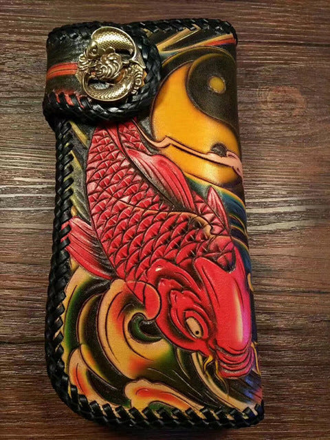 Great Handcraft Skull Designer Hand Carved Male Hasp Card Wallet