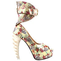 Floral Skull Pattern Gladiator Buckle Platform Bone Heels Pumps