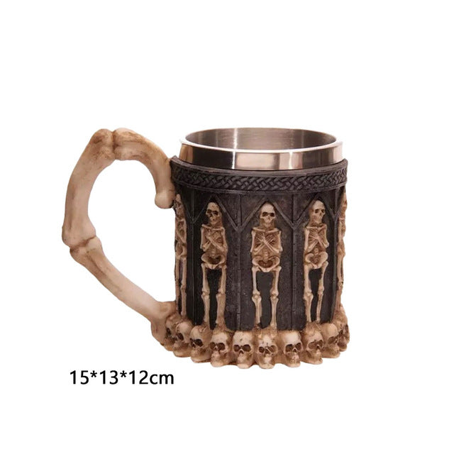 350ML Double Wall Stainless Steel 3D Skull Mugs Coffee Tea Bottle Mug Skull Knight Tankard Dragon Drinking Kup Milk