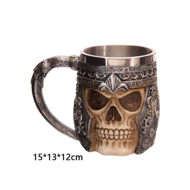350ML Double Wall Stainless Steel 3D Skull Mugs Coffee Tea Bottle Mug Skull Knight Tankard Dragon Drinking Kup Milk