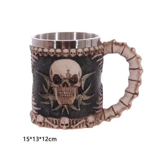 350ML Double Wall Stainless Steel 3D Skull Mugs Coffee Tea Bottle Mug Skull Knight Tankard Dragon Drinking Kup Milk