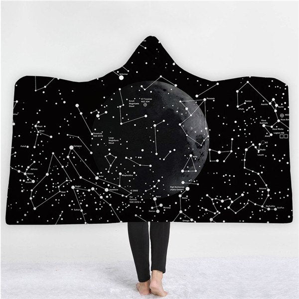 Halloween Skull Hooded Blanket Winter Warm Coral Fleece Printed Portable Anti-Pilling Soft Fluffy Blanket Thick Luxury Family