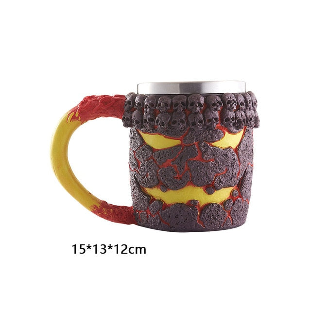 350ML Double Wall Stainless Steel 3D Skull Mugs Coffee Tea Bottle Mug Skull Knight Tankard Dragon Drinking Kup Milk
