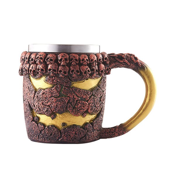 350ML Double Wall Stainless Steel 3D Skull Mugs Coffee Tea Bottle Mug Skull Knight Tankard Dragon Drinking Kup Milk