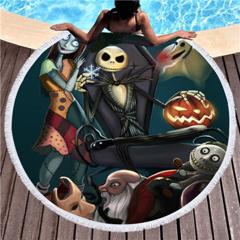 Microfiber Round Large Beach Towel Yoga Mat Tassel Toalla Blanket Nightmare 3d Sugar Skull Printed Big Bath Towel Tapestry