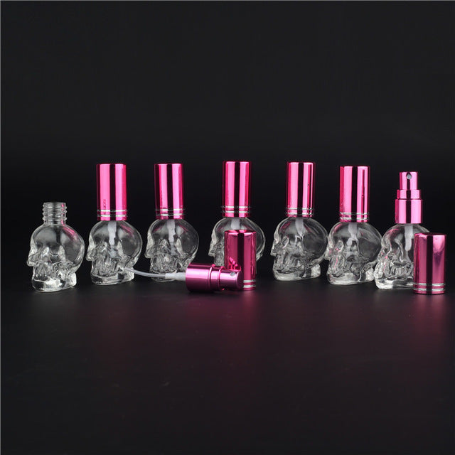 1pcs 8ML 10Colors Mini Travel Unique PersonalitY Skull Shape Empty Glass Perfume Bottle Small Sample Portable Parfume Bottles