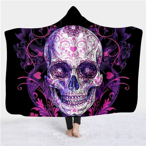 Hooded Blanket for Adult Gothic Color Skull