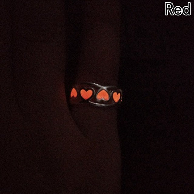 Glowing Ring Glow In The Dark Hollow Heart Love Open Ring Women Alloy