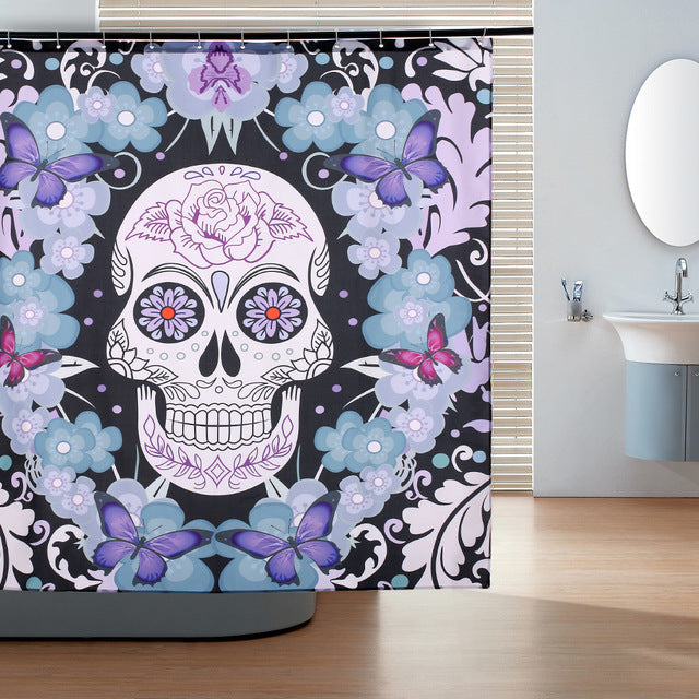 Skull Pattern Shower Curtain Polyester Fabric Shower Curtains Waterproof Bath Curtain with Hooks Bathroom Products