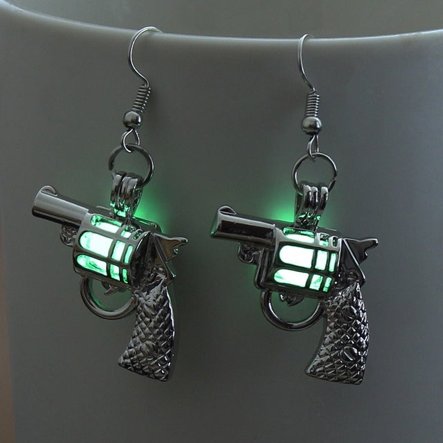 Glowing Gun Earrings Glow In The Dark Cowgirl Gypsy Pistol Earrings