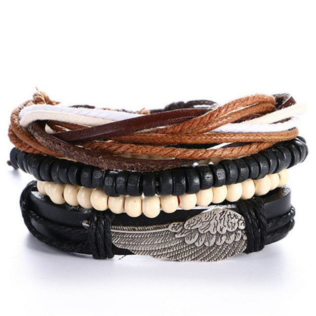 New Fashion Bead Leather Bracelets & bangles for Women 3/4 pcs 1 Set Multilayer Wristband Bracelet Men Pulseiras