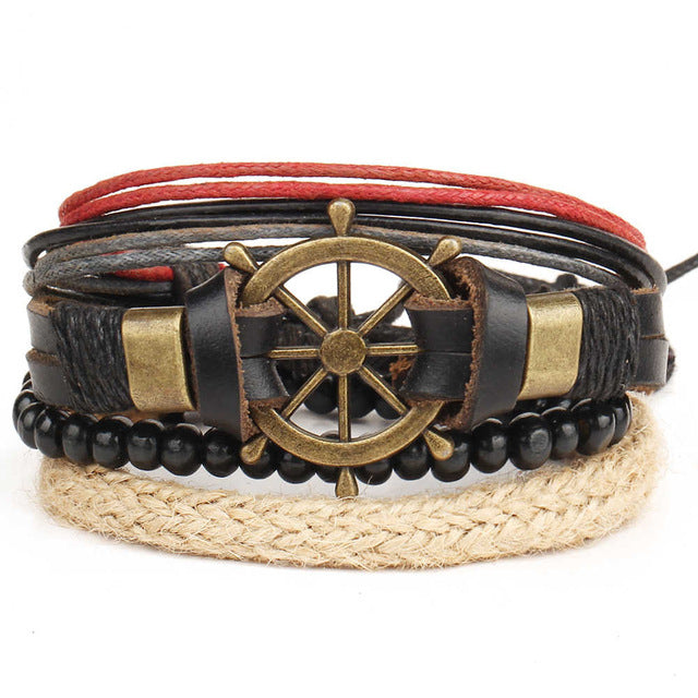 New Fashion Bead Leather Bracelets & bangles for Women 3/4 pcs 1 Set Multilayer Wristband Bracelet Men Pulseiras