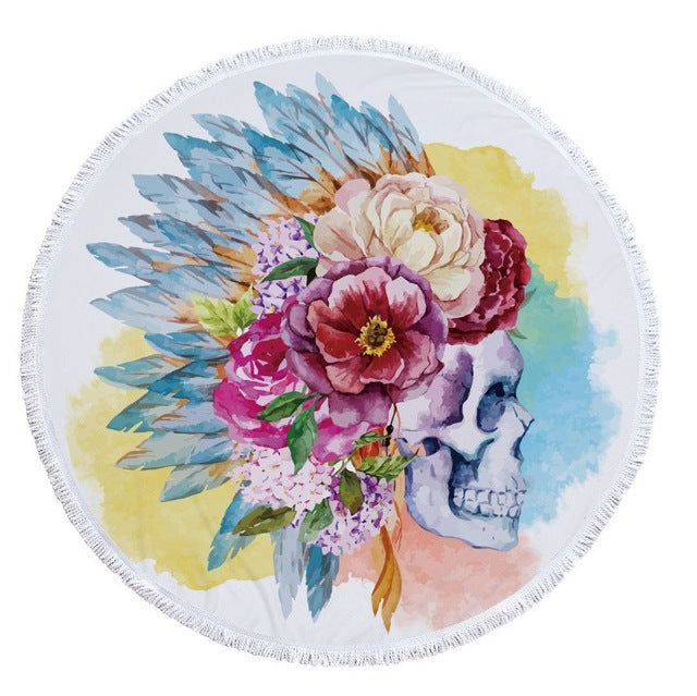 New Popular Sugar Skull Printed Large Round Beach Towel for Adults Microfiber Summer Towel Yoga Mat 150cm Beach Blanket