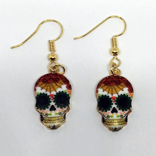 Calavera Expandable Sugary-sweet whimsical skull Earrings celebrate Mexican Day of the Dead Halloween Sugar Skull Earring 1 Pair