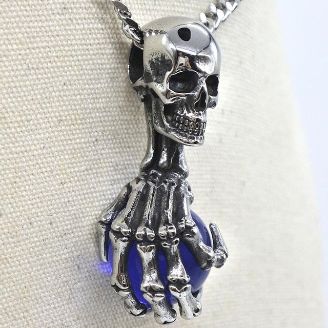Vintage Cross Skull with Claw Evil Red Eye Necklace