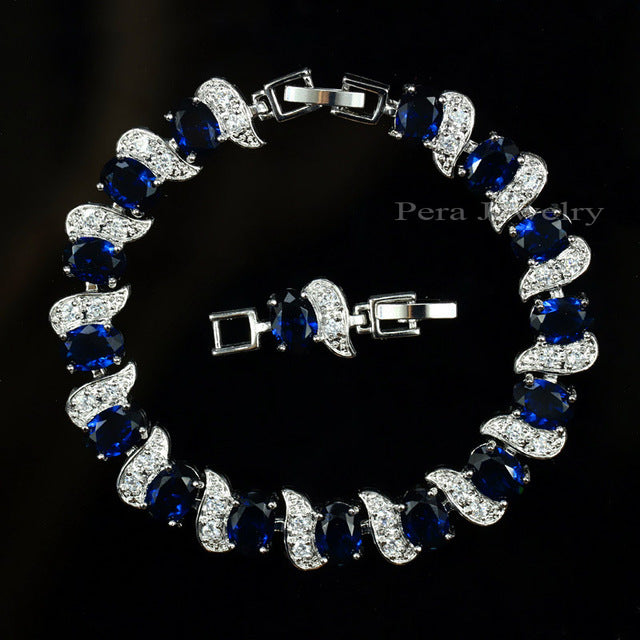 925 Sterling Silver Bridal Wedding Party Jewelry Super White Cubic Zirconia Chain & Link Bracelet For Brides B081