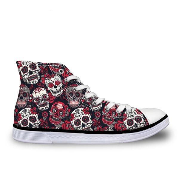 Trendy Sugar Skulls Pattern Women Sneakers Summer Autumn High Top Shoes