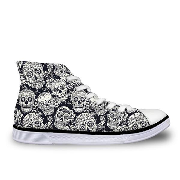 Trendy Sugar Skulls Pattern Women Sneakers Summer Autumn High Top Shoes