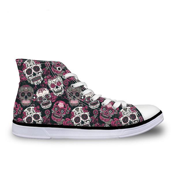 Trendy Sugar Skulls Pattern Women Sneakers Summer Autumn High Top Shoes