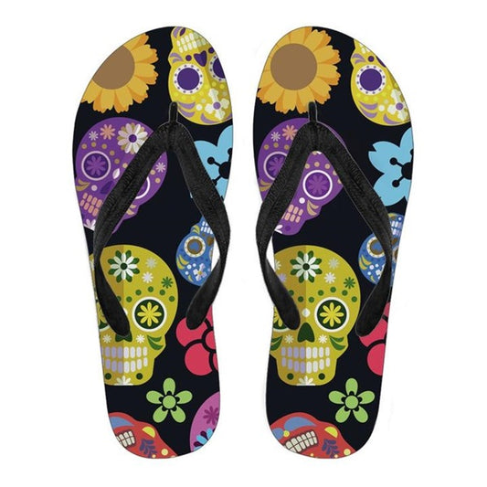 Trendy Sugar Skulls Art Pattern Youth Girl Casual Summer Beach Water Slippers Woman 's Leisure Outside Flip Flops