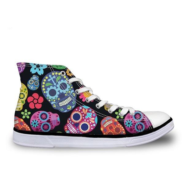 Trendy Sugar Skulls Pattern Women Sneakers Summer Autumn High Top Shoes
