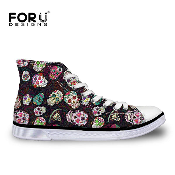 Trendy Sugar Skulls Pattern Women Sneakers Summer Autumn High Top Shoes