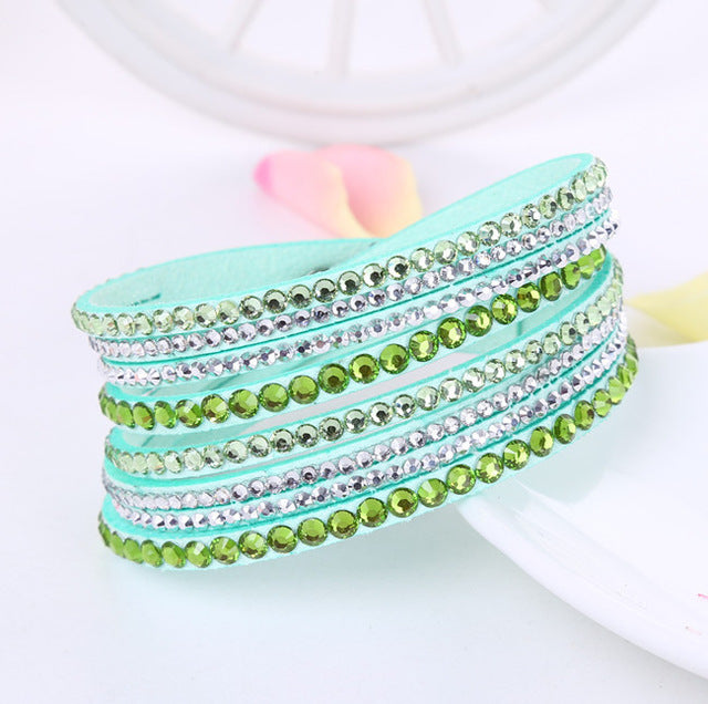 New Leather Bracelet Rhinestone Crystal Bracelet Wrap Multilayer Bracelets for women feminino pulseras mulher Jewelry