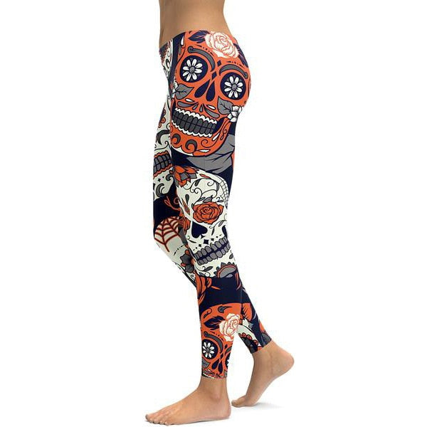 New Hot Elastic Workout Leggings Women Floral Skull