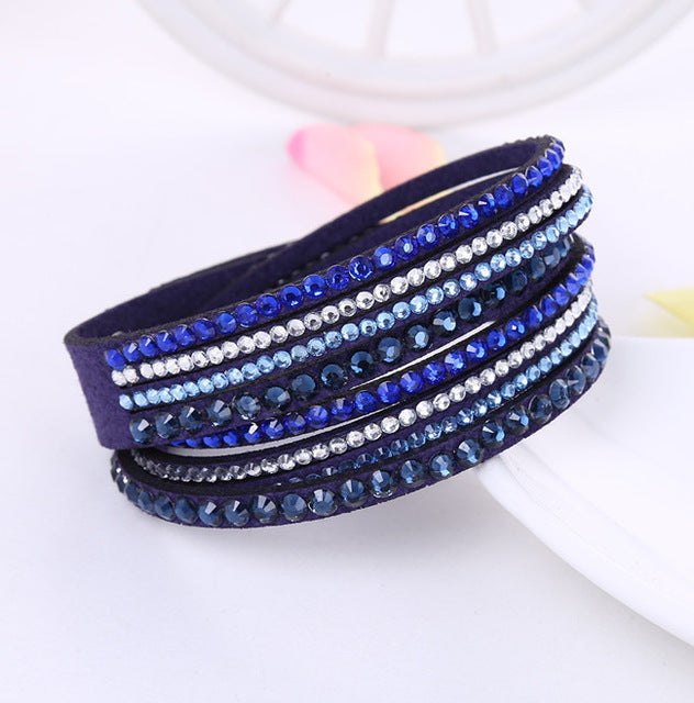 New Leather Bracelet Rhinestone Crystal Bracelet Wrap Multilayer Bracelets for women feminino pulseras mulher Jewelry