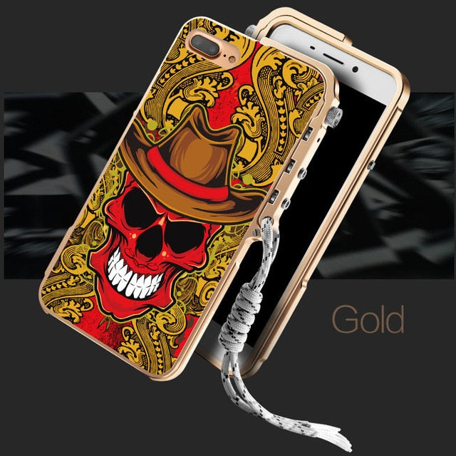 Skull Brand Metal Aluminum Frame+Hard PC Armor Protective Shockproof Back Phone Case Cover