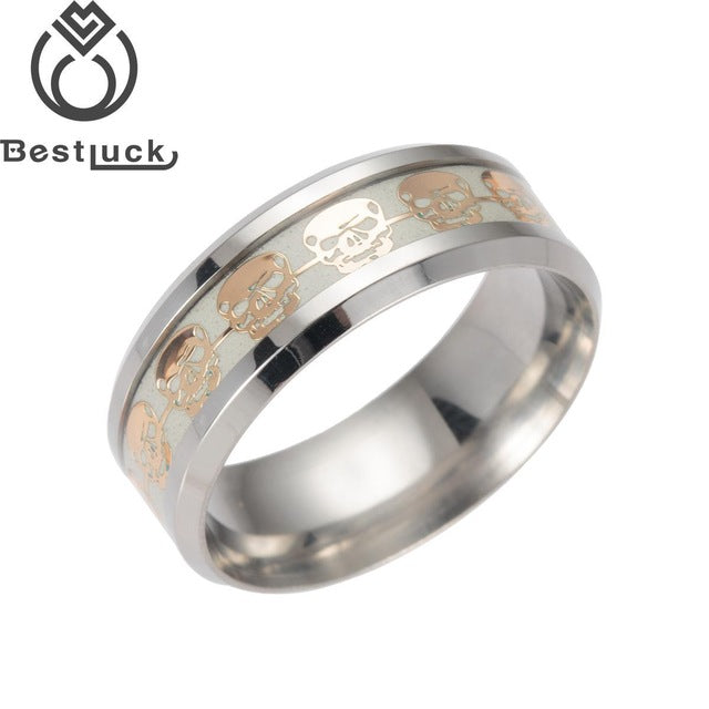 Hot Sale Steel Metal Hiphop Rock Skeleton Luminous Glow In The Dark Simple Skull Black Rings For Gothic Punk Men Biker Gift
