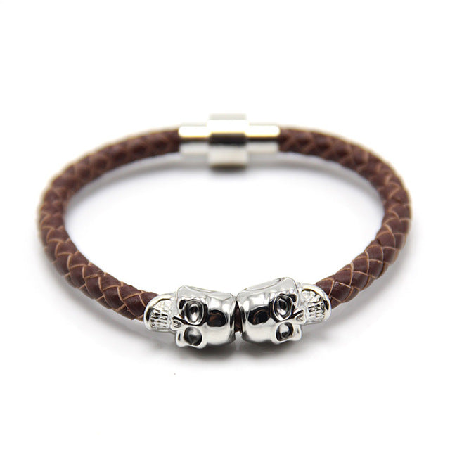 Punk Genuine Skull Leather man Bracelet for Man Women with bags