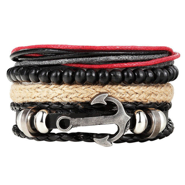 New Fashion Bead Leather Bracelets & bangles for Women 3/4 pcs 1 Set Multilayer Wristband Bracelet Men Pulseiras