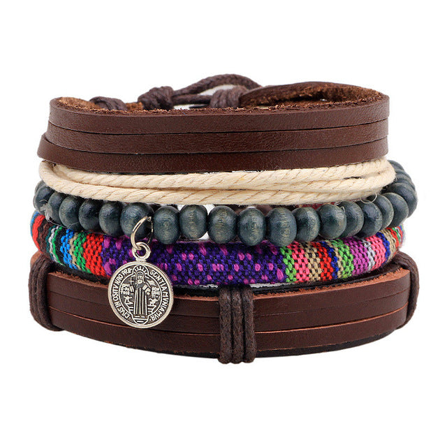 New Fashion Bead Leather Bracelets & bangles for Women 3/4 pcs 1 Set Multilayer Wristband Bracelet Men Pulseiras