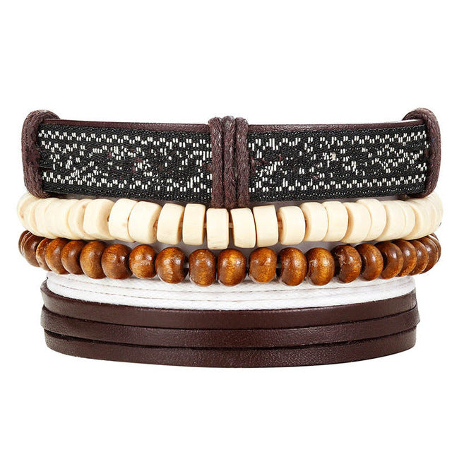 New Fashion Bead Leather Bracelets & bangles for Women 3/4 pcs 1 Set Multilayer Wristband Bracelet Men Pulseiras