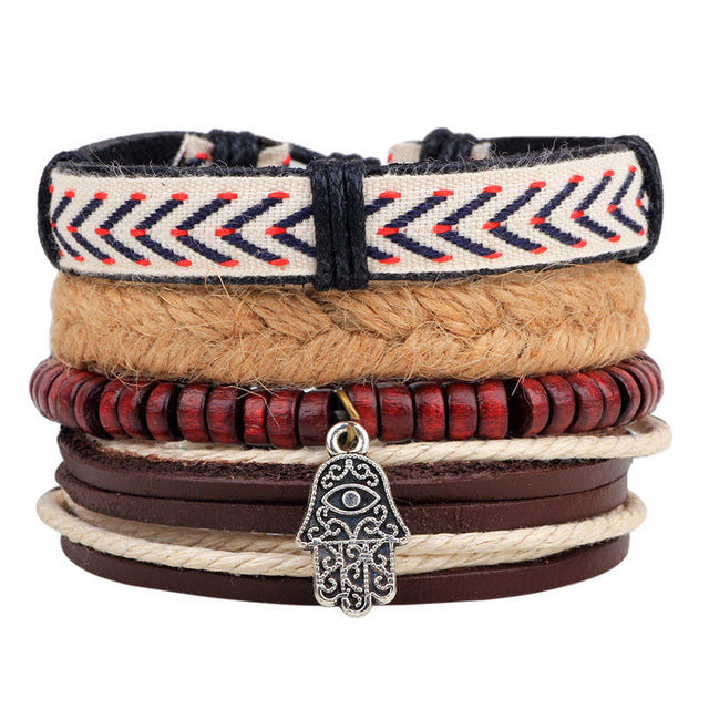 New Fashion Bead Leather Bracelets & bangles for Women 3/4 pcs 1 Set Multilayer Wristband Bracelet Men Pulseiras
