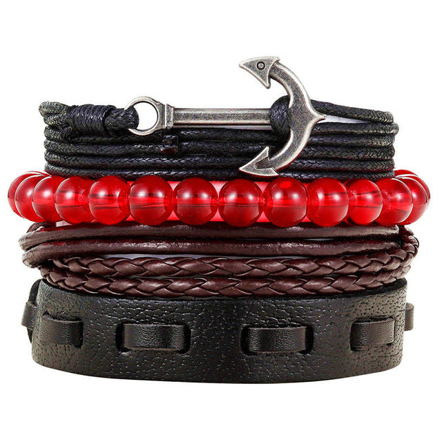 New Fashion Bead Leather Bracelets & bangles for Women 3/4 pcs 1 Set Multilayer Wristband Bracelet Men Pulseiras
