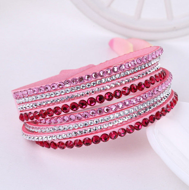 New Leather Bracelet Rhinestone Crystal Bracelet Wrap Multilayer Bracelets for women feminino pulseras mulher Jewelry
