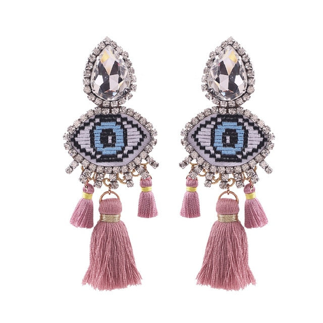 Fashion Women Multicolored Skull Pendant Fringed Earrings