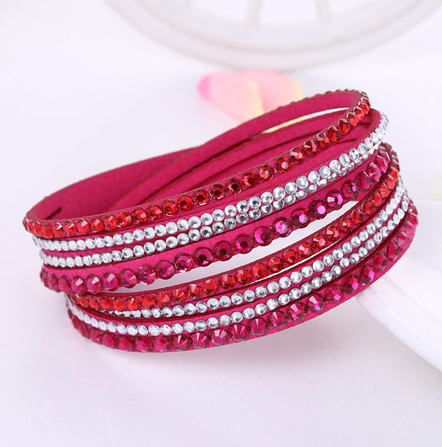 New Leather Bracelet Rhinestone Crystal Bracelet Wrap Multilayer Bracelets for women feminino pulseras mulher Jewelry