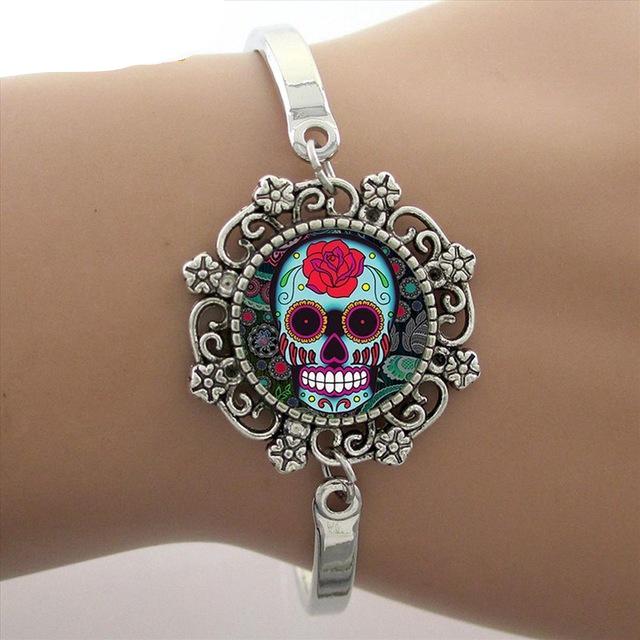 Sugar Skull Bracelets Skeleton Glass Gem Lace Charm Jewelry