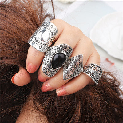Fashion Black Opening Ring 3 pcs/set Midi Finger Knuckle Ring Set for Women Punk Alloy Finger Rings Boho Jewelry