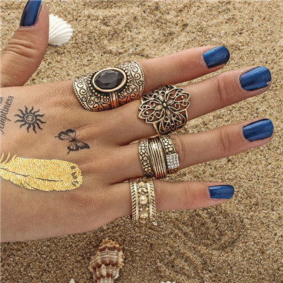 Fashion Black Opening Ring 3 pcs/set Midi Finger Knuckle Ring Set for Women Punk Alloy Finger Rings Boho Jewelry