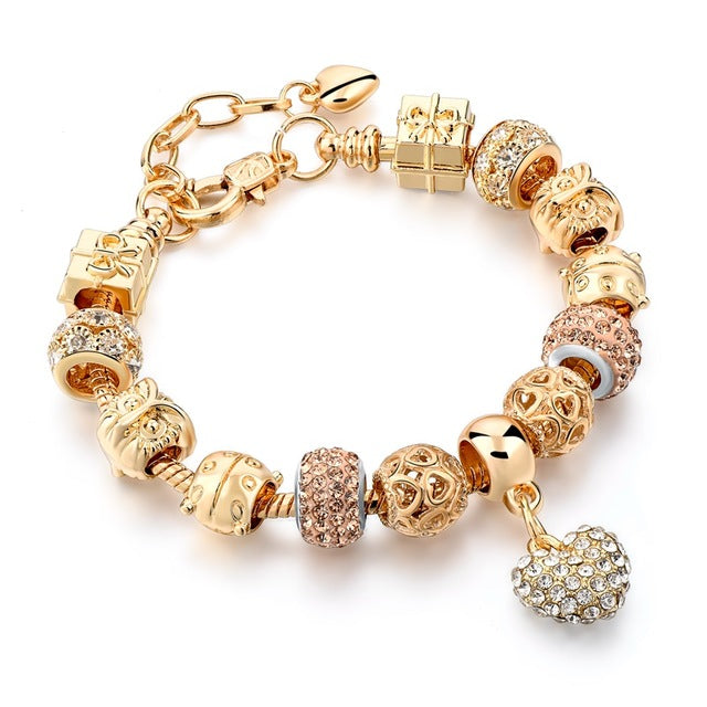 Luxury Crystal Heart Charm Bracelets & Bangles Gold Bracelets For Women Jewellery Pulseira Feminina