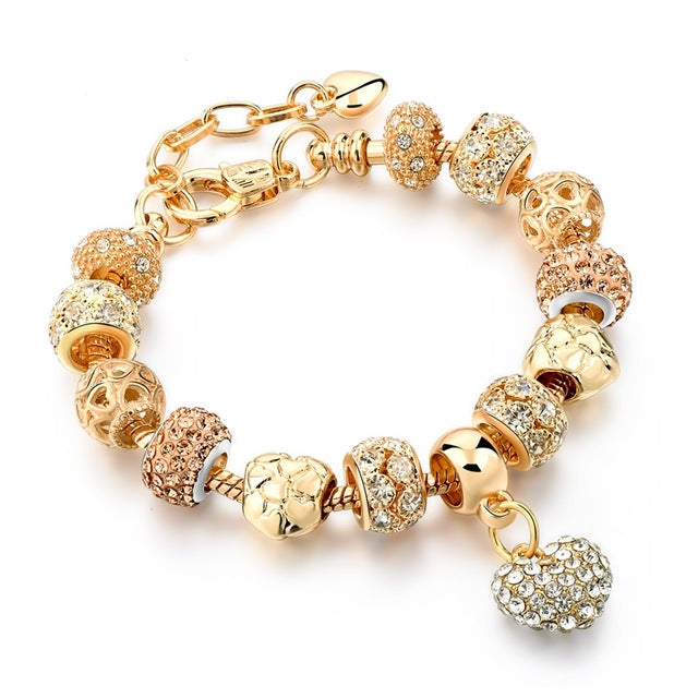 Luxury Crystal Heart Charm Bracelets & Bangles Gold Bracelets For Women Jewellery Pulseira Feminina